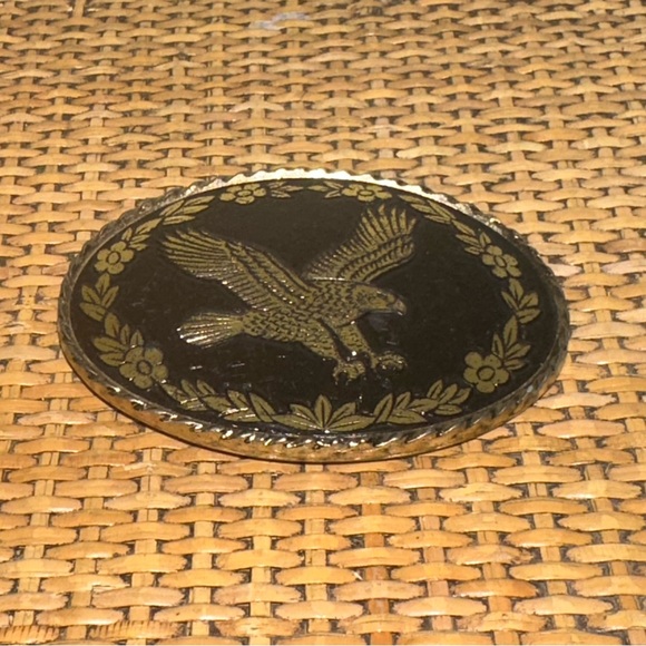Vintage Adult Bald Eagle Western Belt Buckle Black Gold Cowboy Boho Made In USA - Picture 1 of 6